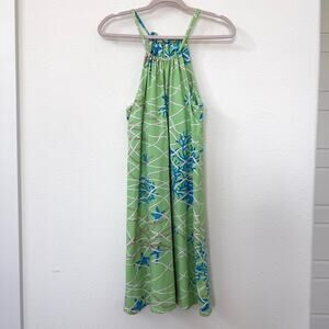 J. McLaughlin Halter Sundress Green Blue Rope Coral Print Shelf Bra Lined Size S